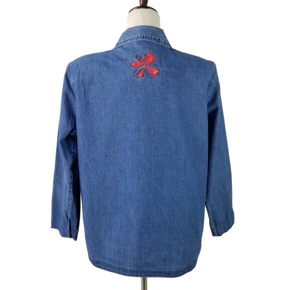 Bobbie Brooks Blue Denim Floral Embroidered Vintage Shirt Shacket Large 12 / 14 - Picture 3 of 3